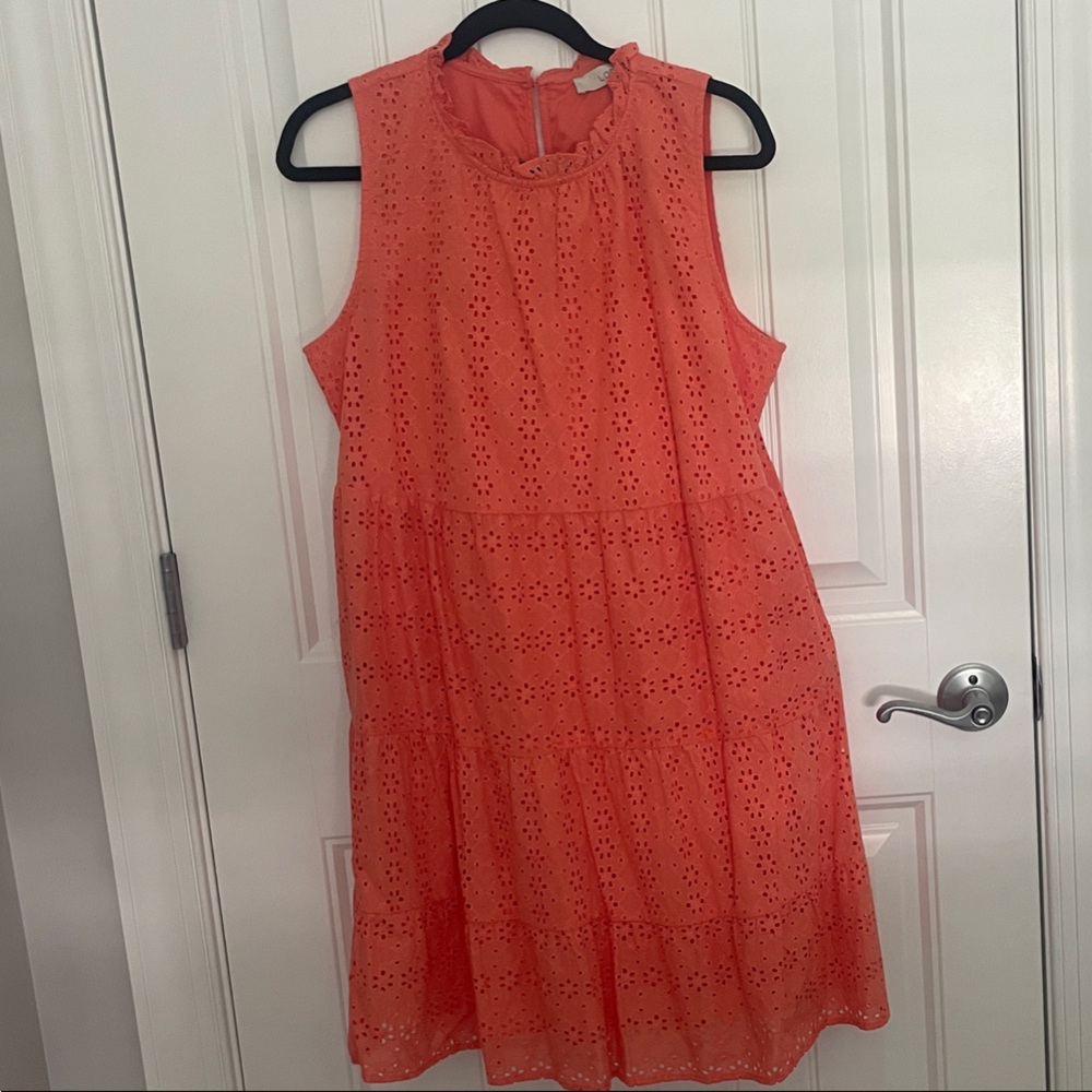 LOFT Vibrant Coral Eyelet Dress